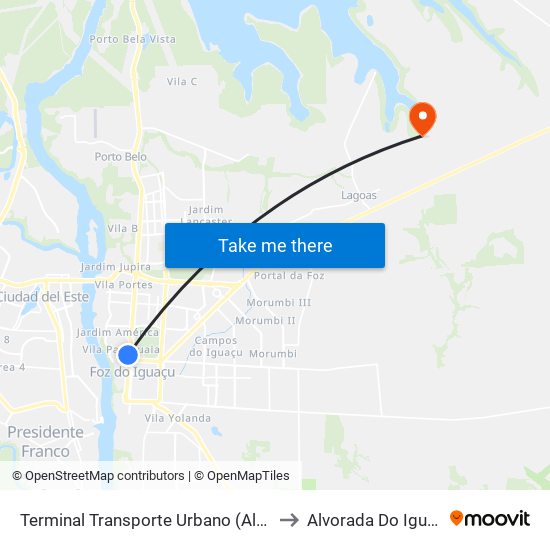 Terminal Transporte Urbano (Ala 01) to Alvorada Do Iguacu map