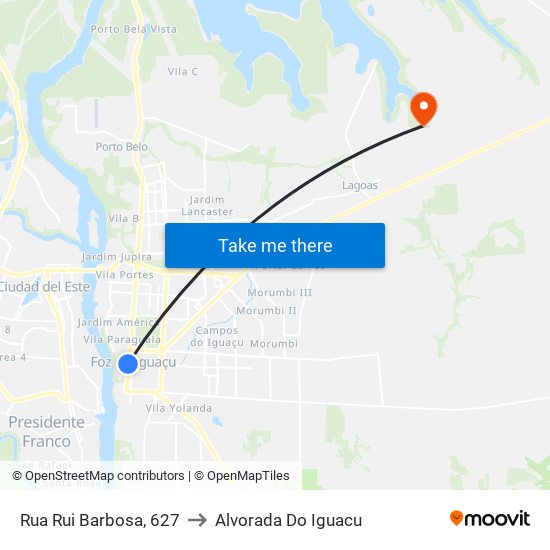 Rua Rui Barbosa, 627 to Alvorada Do Iguacu map