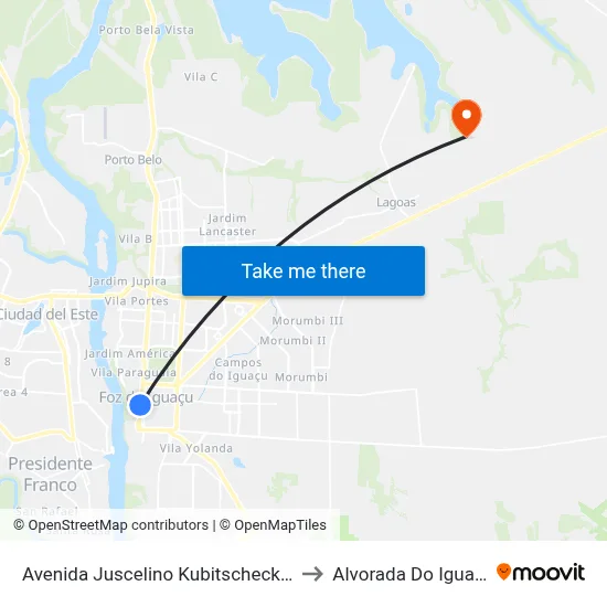 Avenida Juscelino Kubitscheck 19 to Alvorada Do Iguacu map