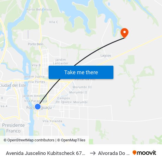 Avenida Juscelino Kubitscheck 673 - Loja Gaúcha to Alvorada Do Iguacu map