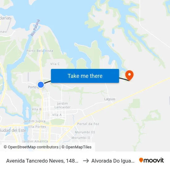 Avenida Tancredo Neves, 14834 to Alvorada Do Iguacu map
