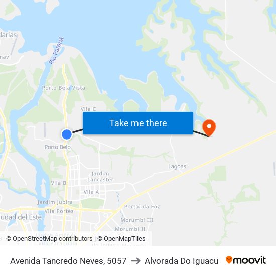 Avenida Tancredo Neves, 5057 to Alvorada Do Iguacu map
