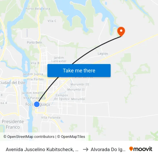 Avenida Juscelino Kubitscheck, 710-720 to Alvorada Do Iguacu map