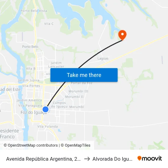 Avenida República Argentina, 2134 to Alvorada Do Iguacu map