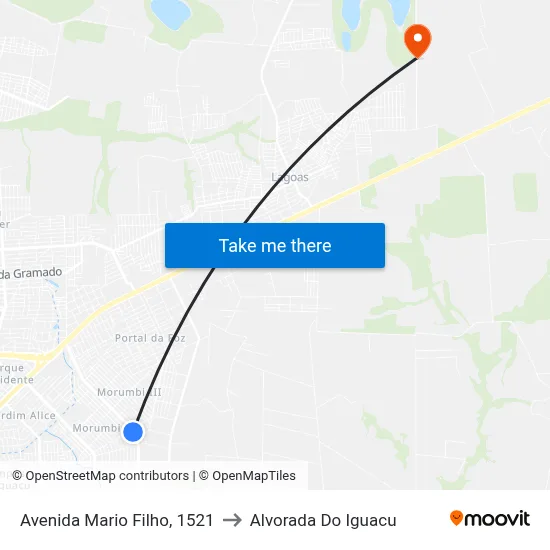 Avenida Mario Filho, 1521 to Alvorada Do Iguacu map