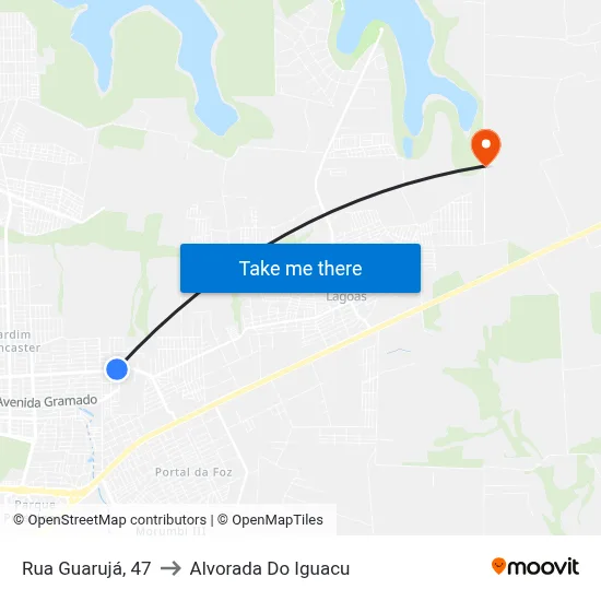 Rua Guarujá, 47 to Alvorada Do Iguacu map