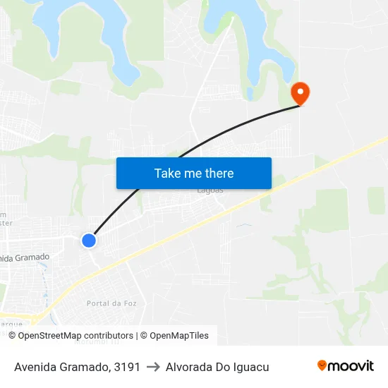 Avenida Gramado, 3191 to Alvorada Do Iguacu map