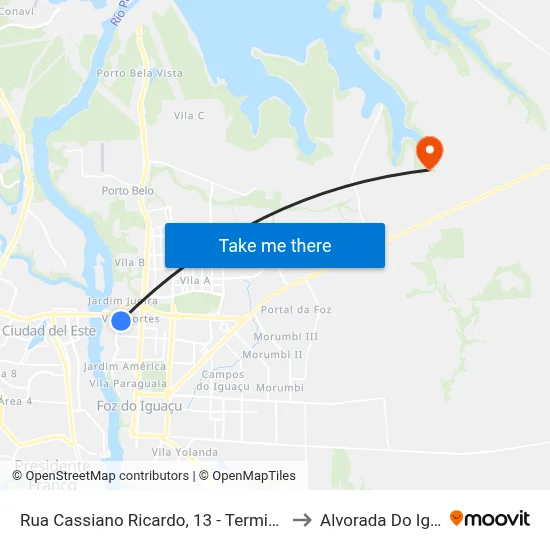 Rua Cassiano Ricardo, 13 - Terminal Ponte to Alvorada Do Iguacu map