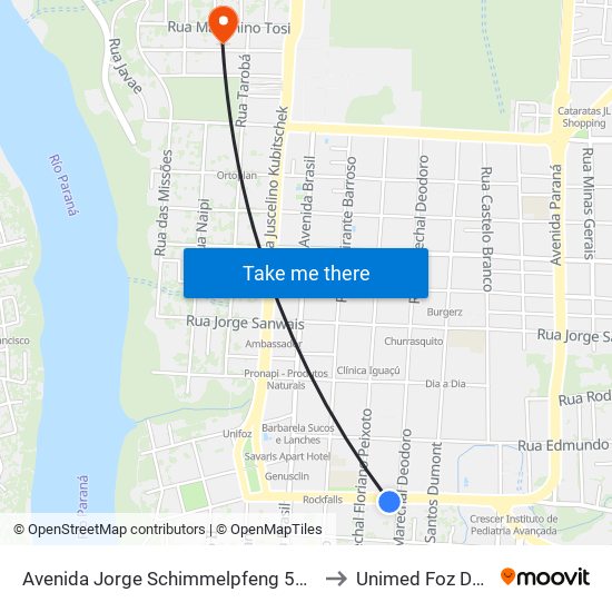 Avenida Jorge Schimmelpfeng 544 - Mcdonald's to Unimed Foz Do Iguaçu map