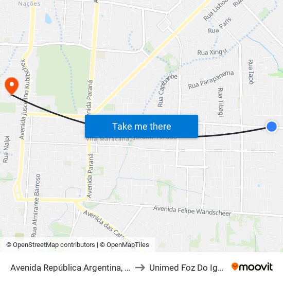 Avenida República Argentina, 4995 to Unimed Foz Do Iguaçu map