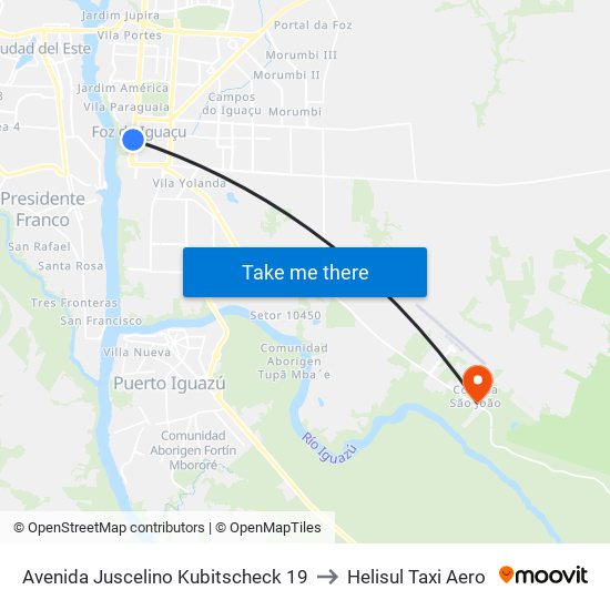 Avenida Juscelino Kubitscheck 19 to Helisul Taxi Aero map
