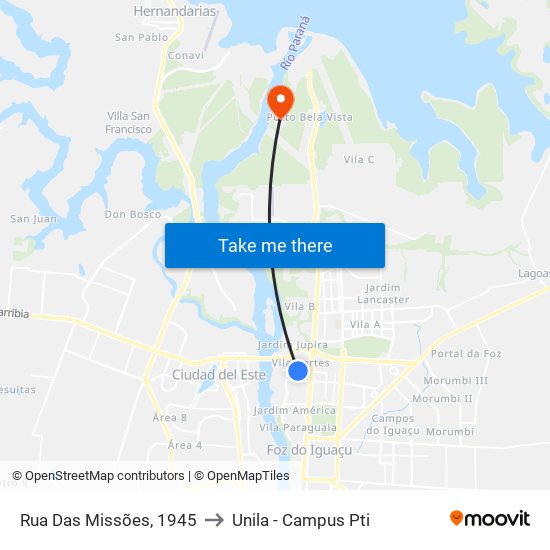 Rua Das Missões, 1945 to Unila - Campus Pti map