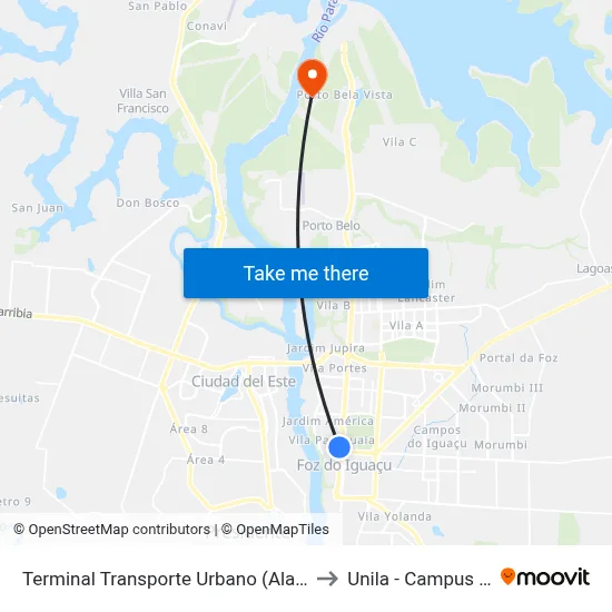 Terminal Transporte Urbano (Ala 03) to Unila - Campus Pti map