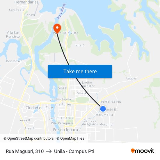 Rua Maguari, 310 to Unila - Campus Pti map