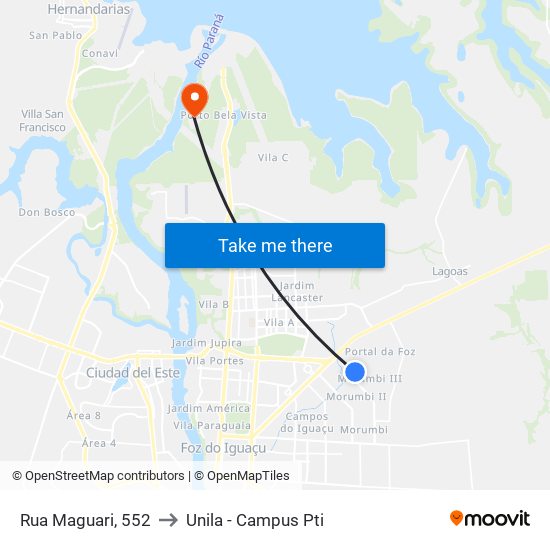 Rua Maguari, 552 to Unila - Campus Pti map