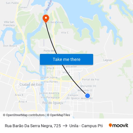 Rua Barão Da Serra Negra, 725 to Unila - Campus Pti map