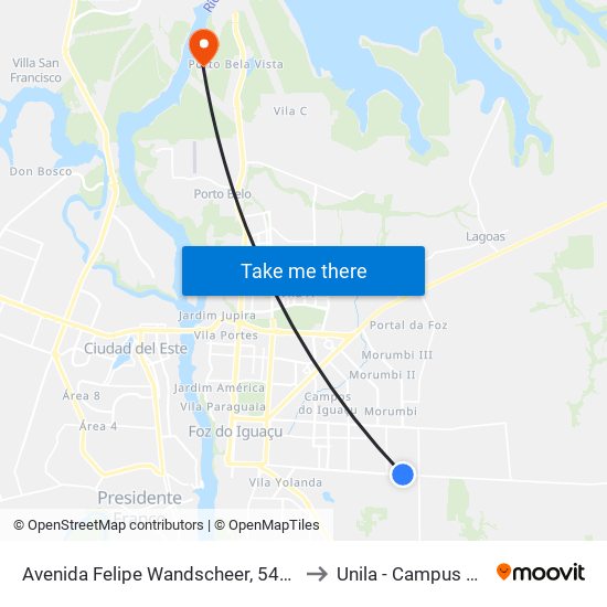 Avenida Felipe Wandscheer, 5450 to Unila - Campus Pti map