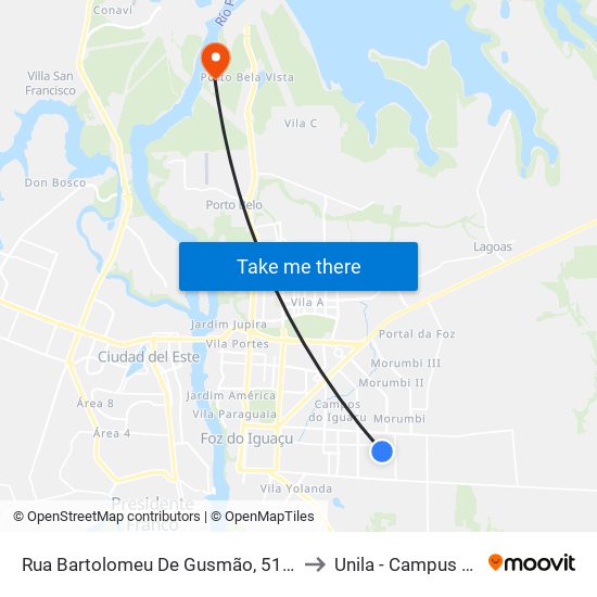 Rua Bartolomeu De Gusmão, 5104 to Unila - Campus Pti map