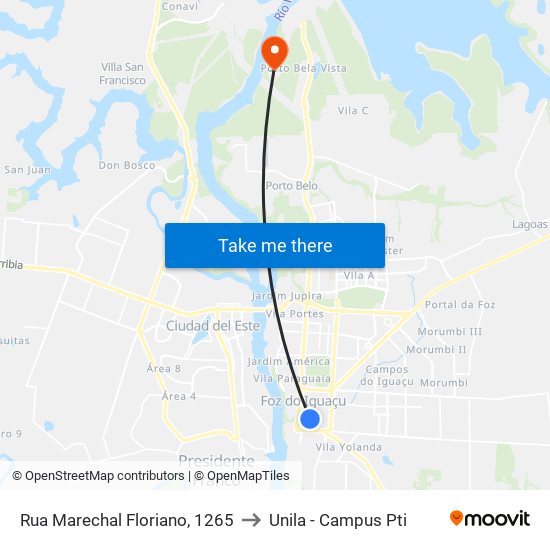 Rua Marechal Floriano, 1265 to Unila - Campus Pti map