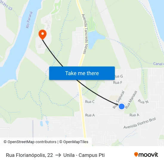 Rua Florianópolis, 22 to Unila - Campus Pti map
