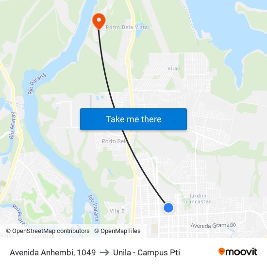 Avenida Anhembi, 1049 to Unila - Campus Pti map