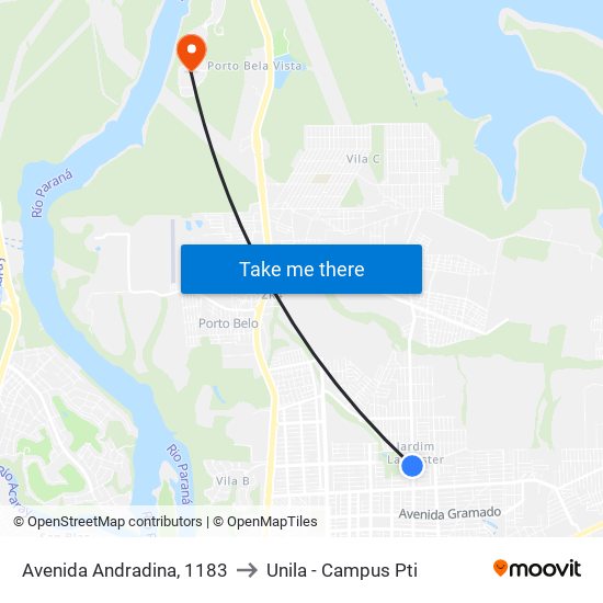 Avenida Andradina, 1183 to Unila - Campus Pti map