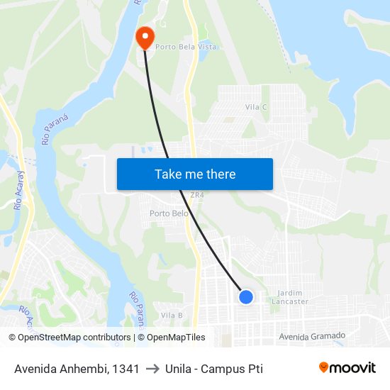 Avenida Anhembi, 1341 to Unila - Campus Pti map
