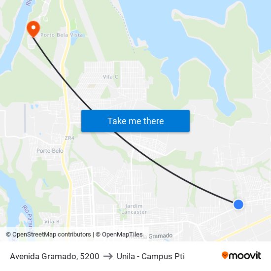 Avenida Gramado, 5200 to Unila - Campus Pti map