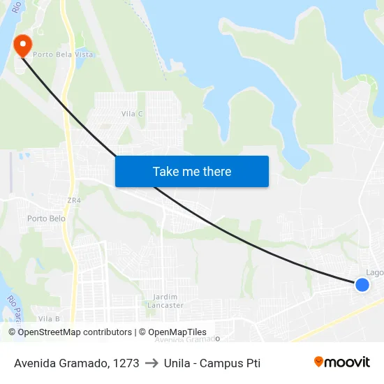 Avenida Gramado, 1273 to Unila - Campus Pti map