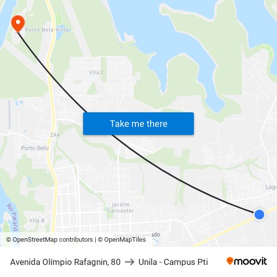 Avenida Olímpio Rafagnin, 80 to Unila - Campus Pti map