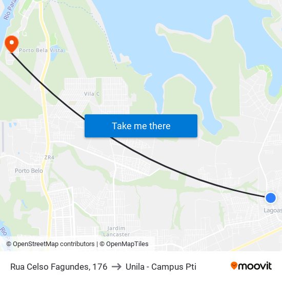 Rua Celso Fagundes, 176 to Unila - Campus Pti map