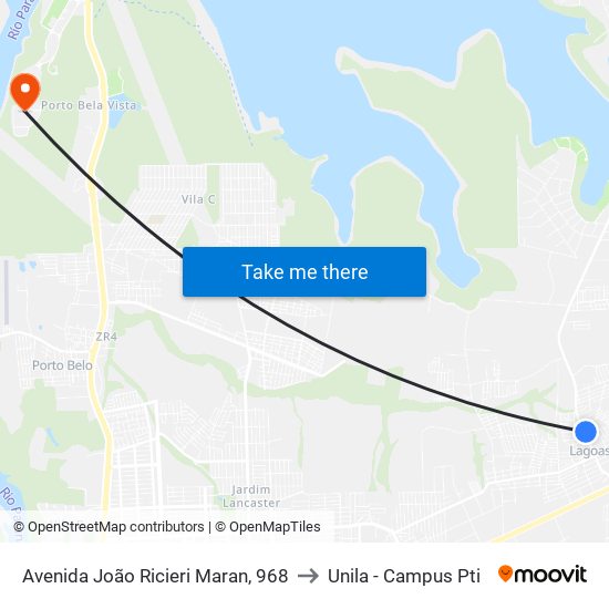 Avenida João Ricieri Maran, 968 to Unila - Campus Pti map