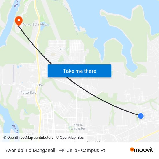 Avenida Irio Manganelli to Unila - Campus Pti map