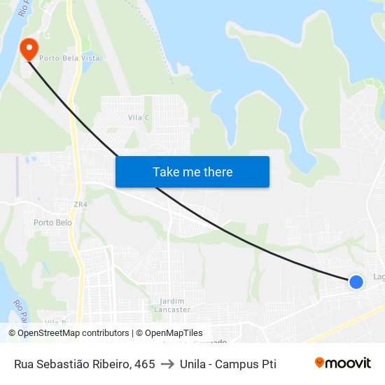 Rua Sebastião Ribeiro, 465 to Unila - Campus Pti map