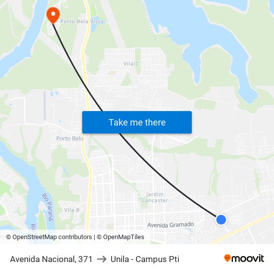 Avenida Nacional, 371 to Unila - Campus Pti map