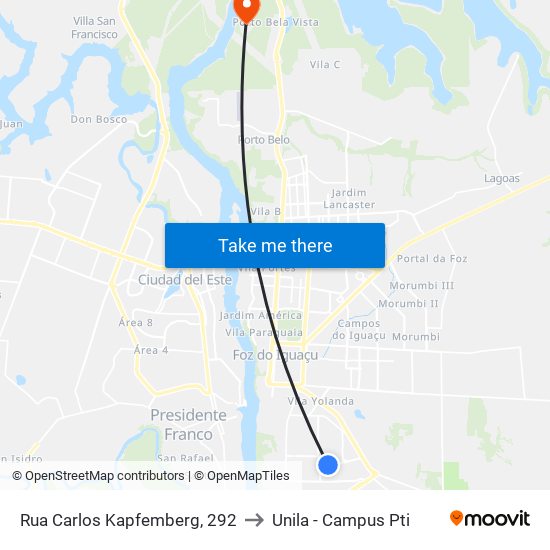 Rua Carlos Kapfemberg, 292 to Unila - Campus Pti map