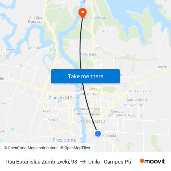 Rua Estanislau Zambrzycki, 93 to Unila - Campus Pti map