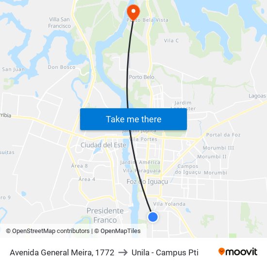 Avenida General Meira, 1772 to Unila - Campus Pti map