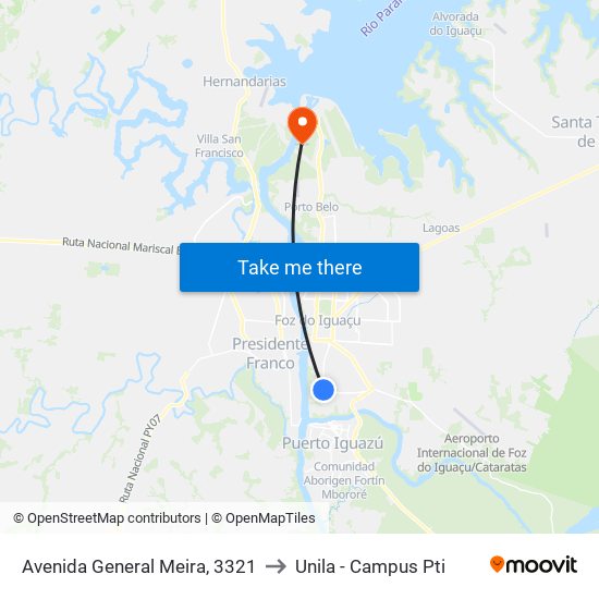Avenida General Meira, 3321 to Unila - Campus Pti map