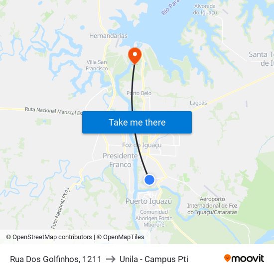 Rua Dos Golfinhos, 1211 to Unila - Campus Pti map