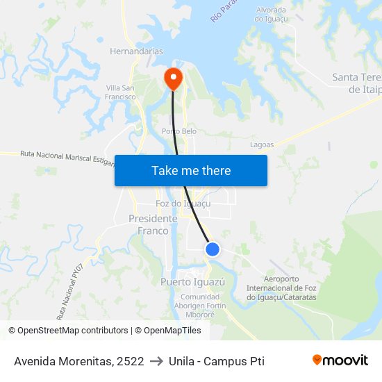 Avenida Morenitas, 2522 to Unila - Campus Pti map