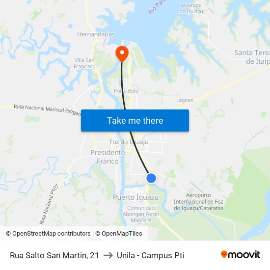Rua Salto San Martin, 21 to Unila - Campus Pti map