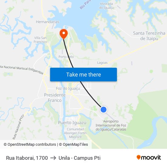 Rua Itaborai, 1700 to Unila - Campus Pti map