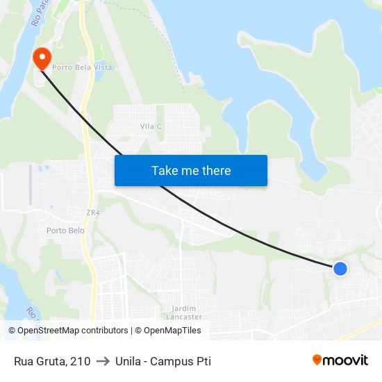 Rua Gruta, 210 to Unila - Campus Pti map