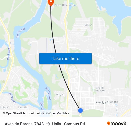 Avenida Paraná, 7848 to Unila - Campus Pti map