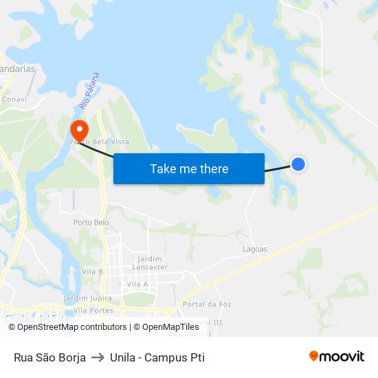 Rua São Borja to Unila - Campus Pti map