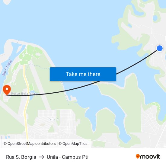 Rua S. Borgia to Unila - Campus Pti map