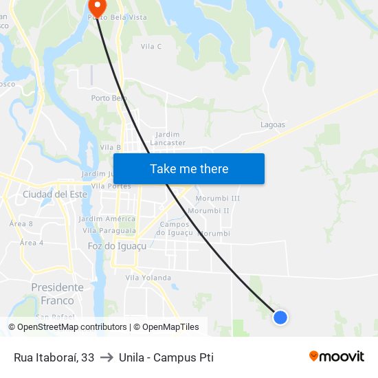 Rua Itaboraí, 33 to Unila - Campus Pti map