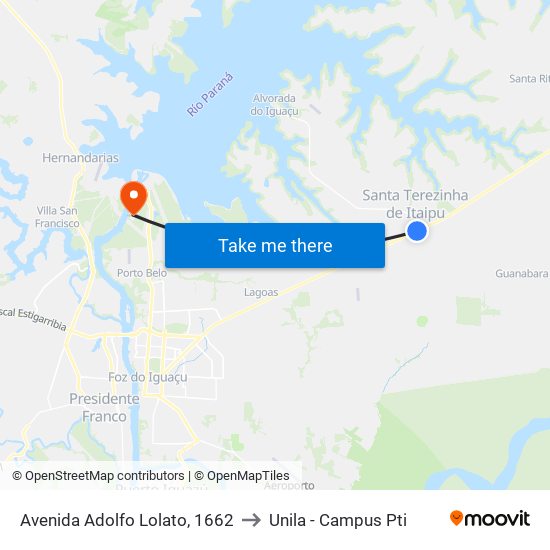 Avenida Adolfo Lolato, 1662 to Unila - Campus Pti map