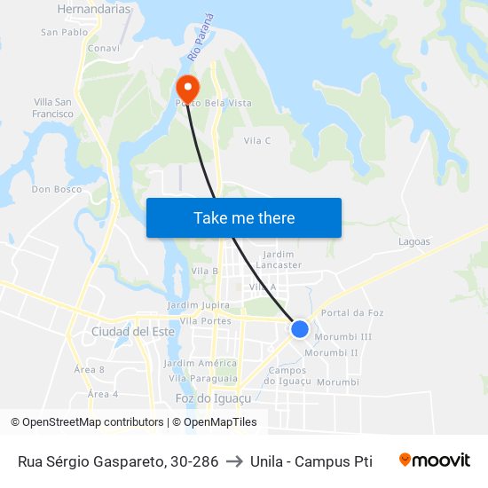 Rua Sérgio Gaspareto, 30-286 to Unila - Campus Pti map